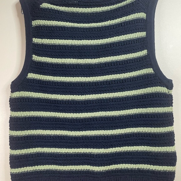 LOFT Navy and Green Striped V-Neck Sweater Vest - Picture 4 of 6